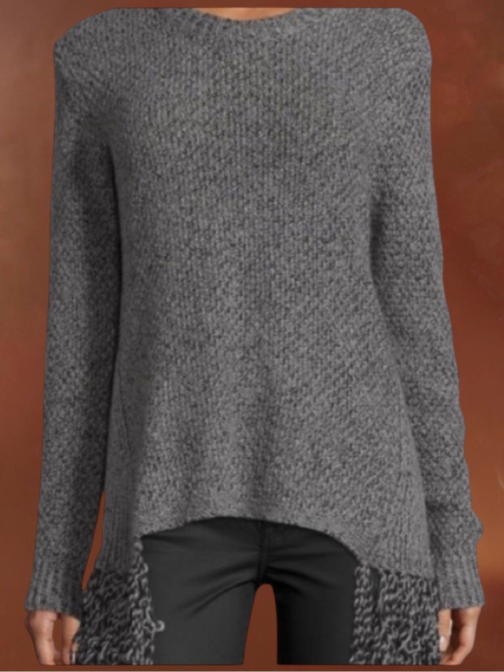 Thakoon Addition Fringe Grey Sweater Size Small